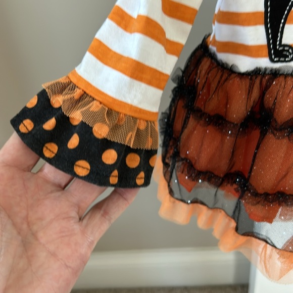 Nannette Kids Halloween Cat/Kitten Dress w Tiered Orange Tulle Skirt 18 Mos. - Picture 3 of 11